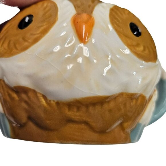 Earthenware Ceramic 3D Hand-Painted‎ Coffee Cup Owl Shape Blue & White Handle - Picture 10 of 13